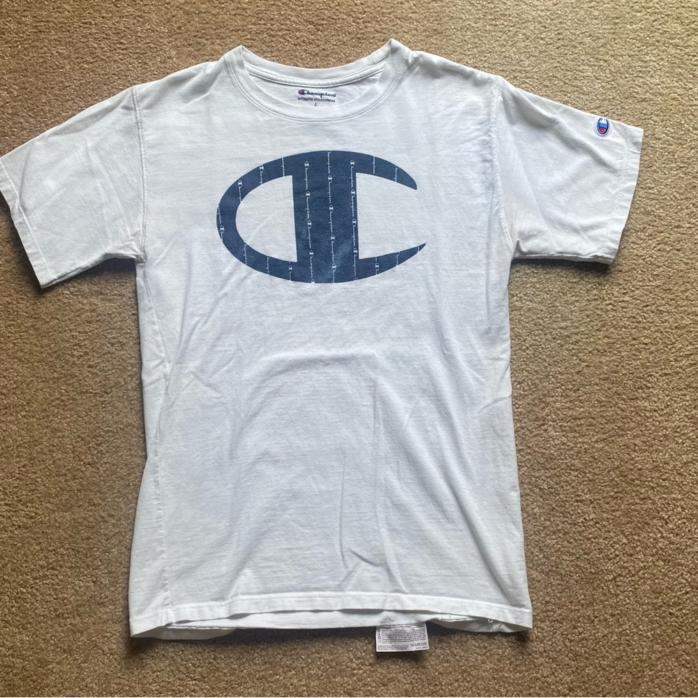 Champion White Tee with Navy Logo